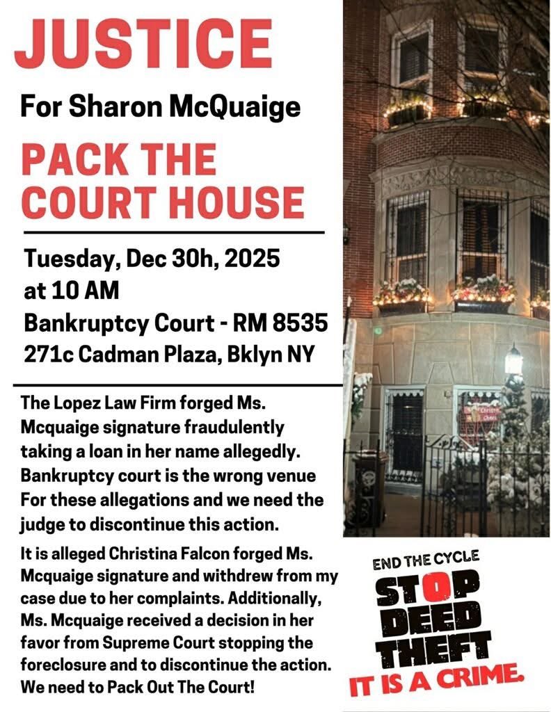 msjackjack2's tweet image. Deed Theft is REAL!!! Pack the court tomorrow! Justice for Sharon McQuaige!!!!