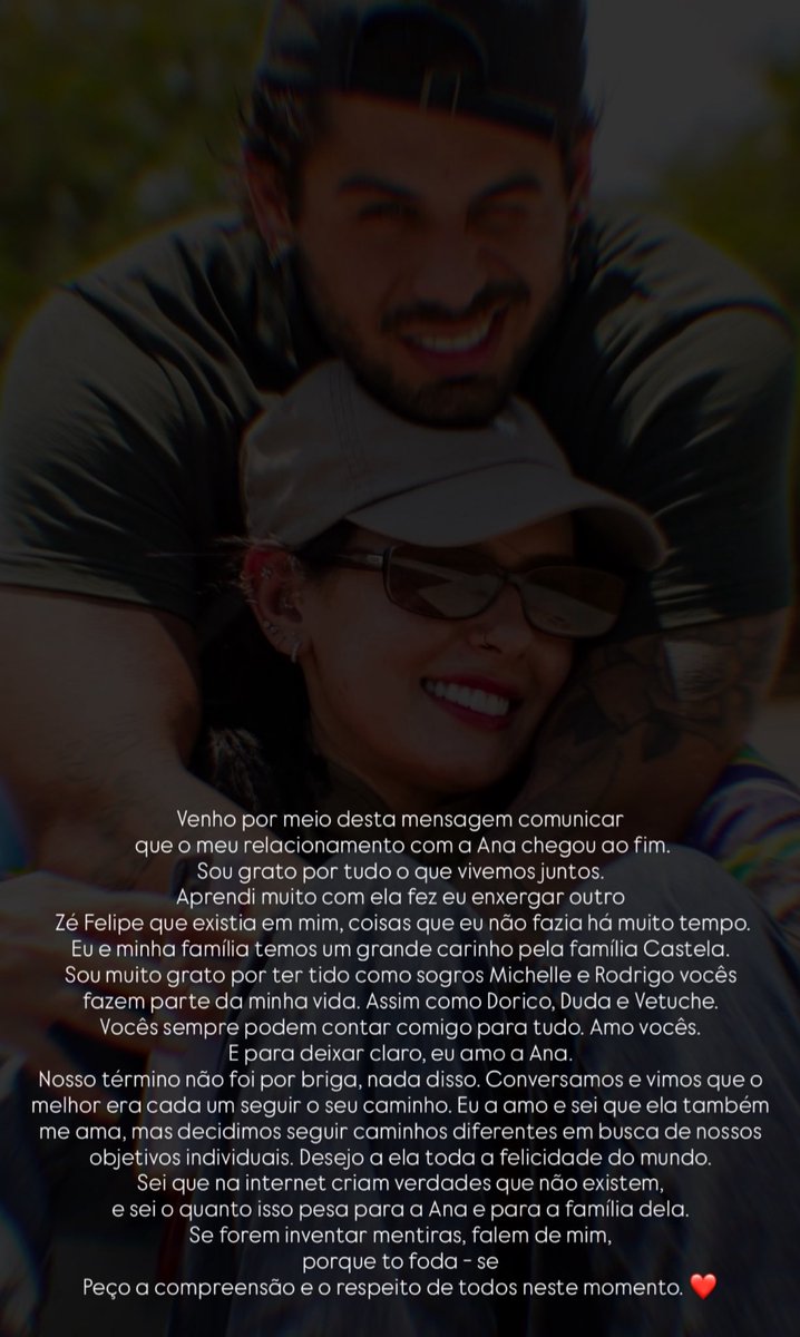 omusicnet's tweet photo. Após entrevista de Zé Felipe comentando sobre saudade do relacionamento com a Virgínia, cantor anuncia o término com Ana Castela nas redes. 😬 https://t.co/dSdA9x4YSe