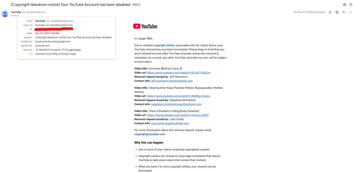 frivsasasa's tweet photo. Thank for the present @TeamYouTube. But please verify the claimant sending copyright notices. I have already sent over 10 counter notices but they all got denied right away. I am still waiting for justice. https://t.co/DBnY77ChhM
