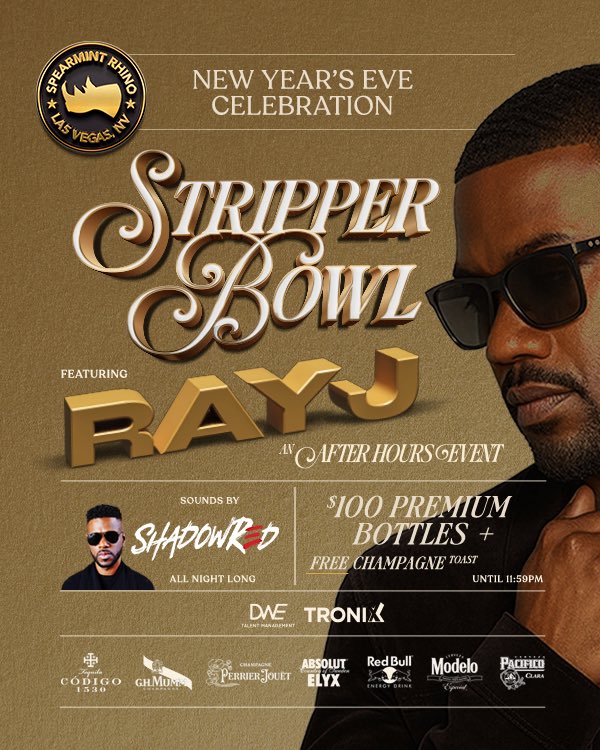 TheRhinoLV's tweet photo. NYE 🍾🔥🦏❤️ 
Come Early. Stay Late!
-
#nyeparty #therhinolv #rayj #shadowred #bottles #vegasnightlife #bestofvegas #weekend #week #vegaslocals #vegaslocalscene 🔥🔥🔥🔥🔥
@RayJ https://t.co/xU8SUbEPpR