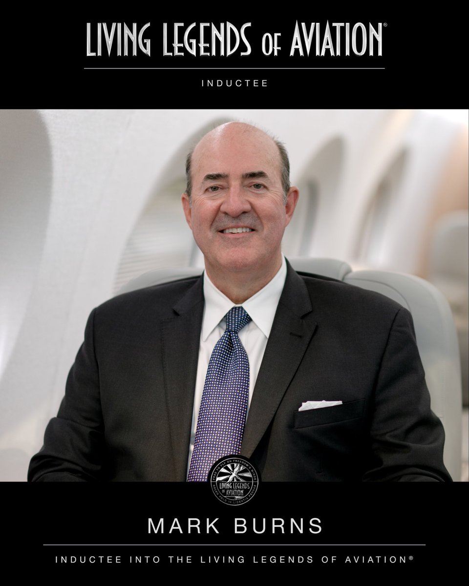AviationAwards's tweet photo. We are delighted to announce Mark Burns, President of Gulfstream Aerospace, as an Inductee into the Living Legends of Aviation®.
Over a 40-year career with Gulfstream, Mark has led the introduction of the company’s next-generation fleet and expanded manufacturing and support facilities, ensuring Gulfstream’s commitment to innovation, safety, and lifetime service for every aircraft.

Please join us in honoring his leadership and lifelong dedication to aviation.

#LivingLegendsofAviation #MarkBurns #Gulfstream #BusinessJets #AviationInnovation