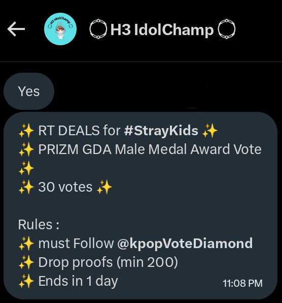 phstay_'s tweet photo. ✨ RT DEALS for #StrayKids ✨
✨ PRIZM GDA Male Medal Award Vote ✨

✨ 30 votes ✨

Rules:
✨ Must follow @KpopVoteDiamond 
✨ Drop proofs (min. 200)
✨ Ends in 1 day https://t.co/m4zdljZdhY