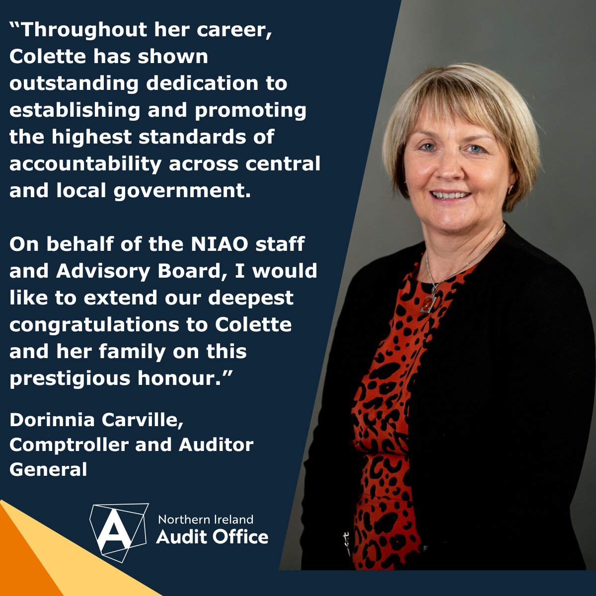 We are delighted to learn that our colleague Colette Kane has been awarded an OBE for services to the Northern Ireland Audit Office in the King's New Year Honours list.

niauditoffice.gov.uk/news-centre/ni…