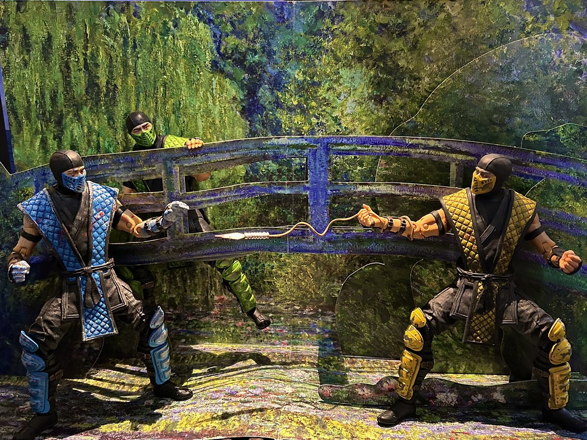 patrickjesson's tweet image. I got a beautiful Monet pop-up book as a Christmas gift and I stuck some action figures into it #mortalkombat #it #frankenstein #teenagemutantninjaturtles #tmnt #figurephotography #monet