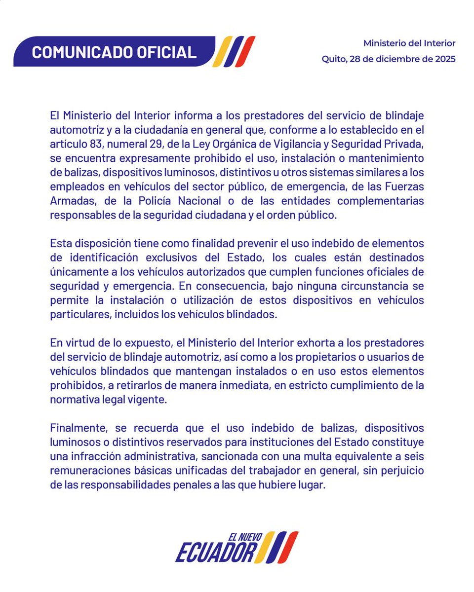 🚨 Atención! El Ministerio del Interior prohíbe el uso de balizas en vehículos particulares de:
- Empleados públicos
- Servicios de emergencia
- Fuerzas Armadas
- Policía
- Entidades de orden público

Uso indebido: multa de 6 SBU 💸 #SeguridadVial