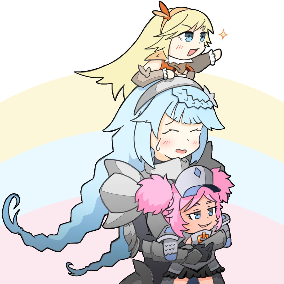 ちびテレーゼ＆ちびクリッペの面倒を見るイールの落書き #アイギスお絵かき