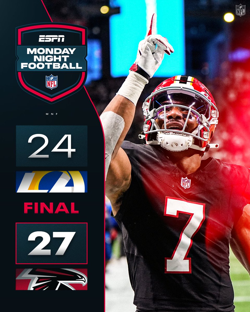 NFL's tweet image. FINAL: The @AtlantaFalcons hold on to win their 3rd straight game!