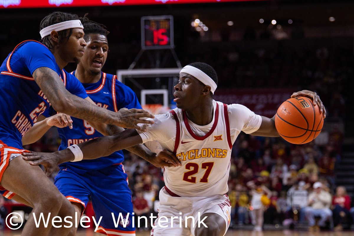 WesleyWinterink's tweet photo. Iowa State defeats Houston Christian 89-61 at Hilton Coliseum on 12/29/2025. https://t.co/d3UQboRzZb