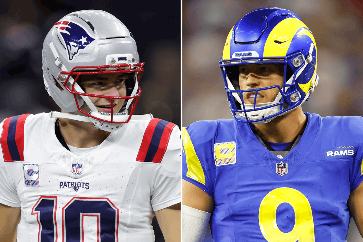 mikekadlick's tweet image. Drake Maye and Matthew Stafford vs. common opponents this season (CAR, NO, TEN, TB, BAL, ATL):

Maye: 
6-0 record
117/170 (69%) 
1,495 passing yards
13 TD
3 INT
259 rushing yards, 1 TD

Stafford:
4-2 record 
129/182 (71%) 
1,544 yards
14 TD 
6 INT
-10 rushing yards, 0 TD