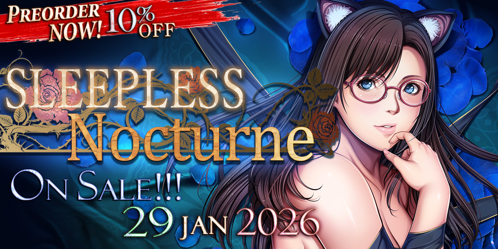 MangaGamer's tweet photo. SLEEPLESS - Nocturne, the sequel to SLEEPLESS - A Midsummer Night's Dream, is releasing on January 29th, 2026! Pre-order and save 10%!

Pre-order: https://t.co/xotkp2wYSZ
Wishlist: https://t.co/hpxpylNGgh https://t.co/wGCAK7hNb9