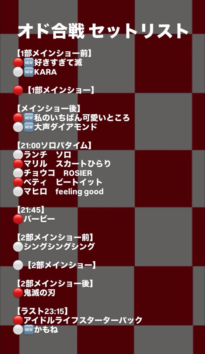 本日‼️
🎊🔥 紅白オド合戦 🔥🎊 

毎年恒例、 ヤバイだからできる特別イベント《紅白オド合戦》 

今日は―― 踊りまくる一日。 
この一年で生まれた幕間、そしてこの日のために生まれた幕間も多数。 
今日ここでしか観られないショーが詰まった、 特別な紅白オド合戦です。
紅組白組、