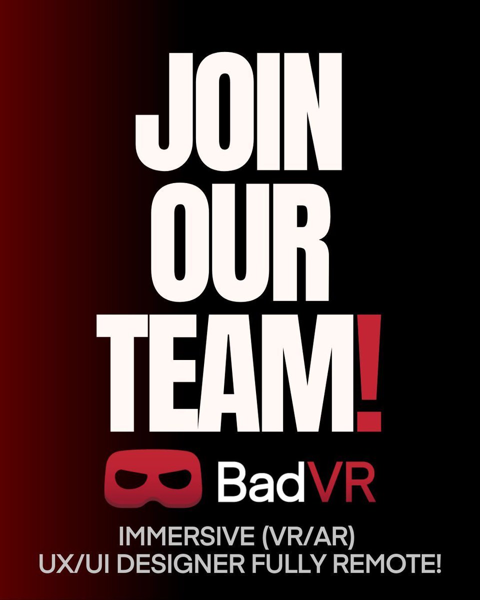 BadVR is growing and we’re hiring an Immersive (VR/AR) UX/UI Designer! This is a full-time, fully remote role for someone excited to design powerful, user-centered experiences in XR.

Interested? Learn more and apply directly linkedin.com/jobs/view/4328… 

#NowHiring #UX #UI