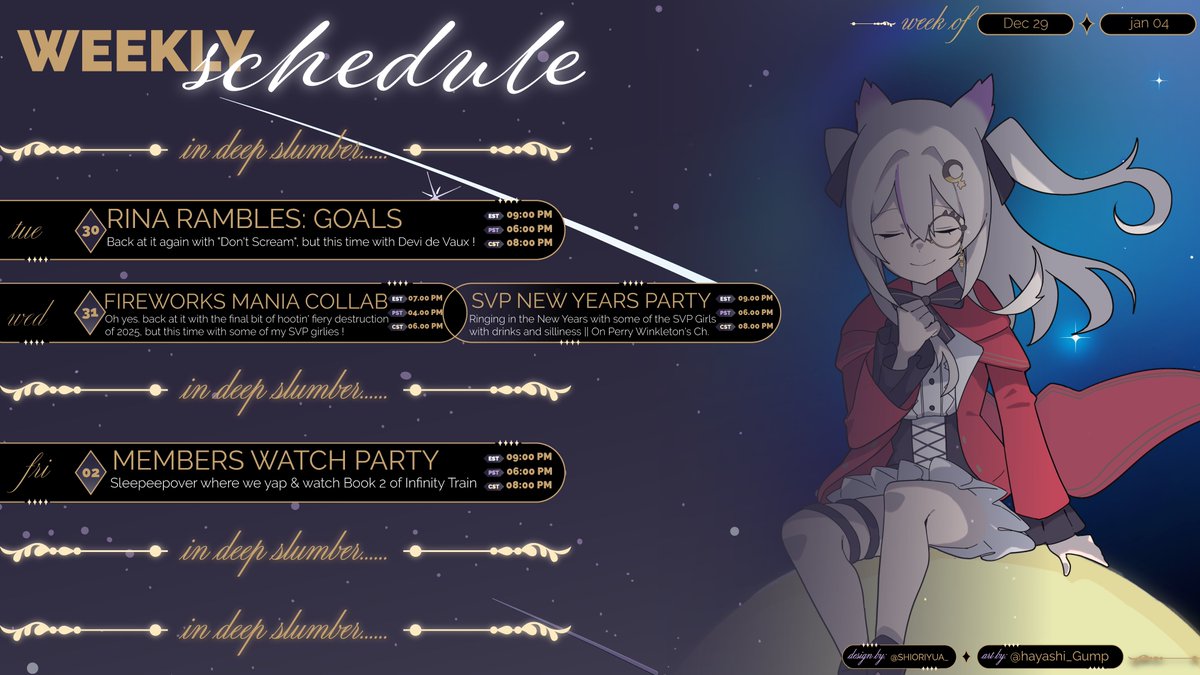 RinaLunette's tweet image. 【SLEEP SCHEDULE】  
✦ 12.29 - 01.04 ✦
