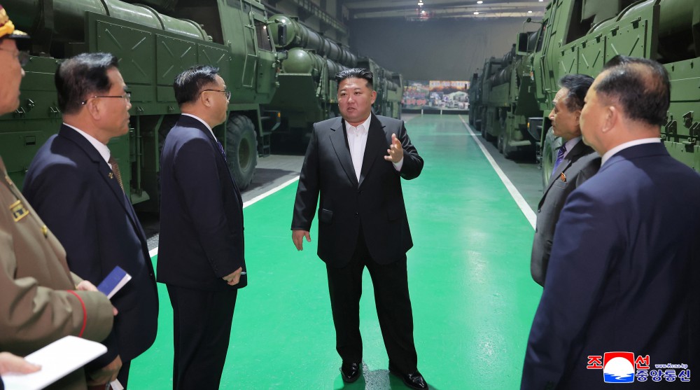 North Korean leader Kim Jong Un visited a military-industrial facility to inspect the production of multiple-launch rocket system vehicles, which are scheduled to be deployed to key units of the Korean People’s Army.