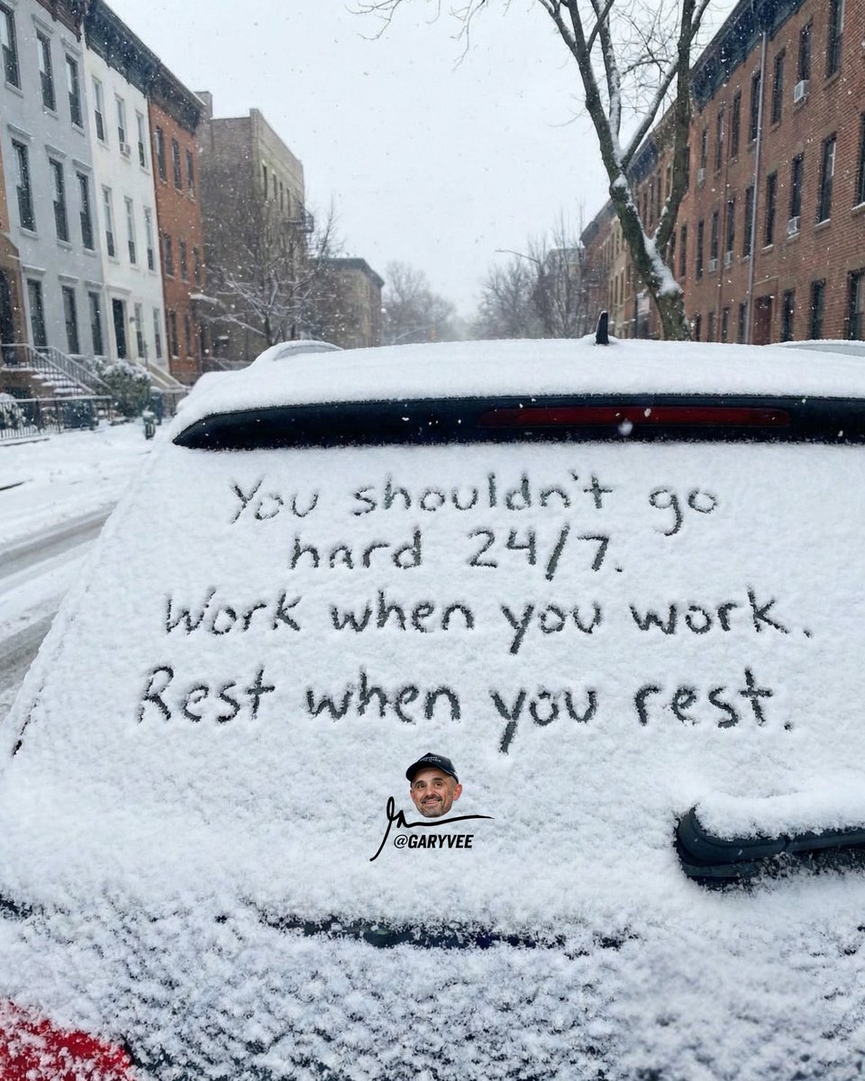 garyvee's tweet photo. Listen I go very hard, in fact many people judge how hard I work and how many hours etc … but what many miss is that I always listen to my body and myself, I just happen to love what I do so it makes it very manageable but what makes it manageable for me is how much I sleep and how much I’m willing to just rest and Veg if I feel the need .. please friends stop judging yourself and start finding your balance 

Btw: more people need to figure out how to really work when they are in work hours. Impact of your hours matters more than how many you put in, obviously both is ideal for the big dreamers ‼️🍾💛✅

#mindset #garyvee