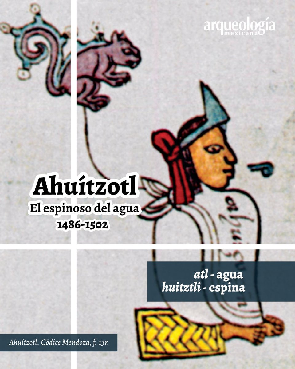 Ahuítzotl (1486-1502)
Su nombre significa “el espinoso del agua” y alude a un animal fantástico. 
🧐Un gobernante cada día.
🛒Para conocer más
tienda.raices.com.mx/products/la-ma…