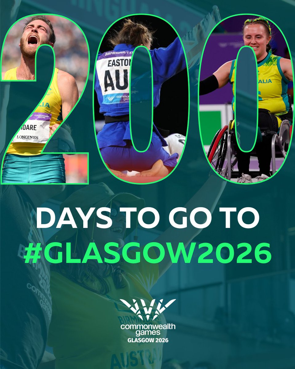 CommGamesAUS's tweet image. 🤩 200 days to go - the journey to #Glasgow2026 continues! #WeAreUnstoppable #CommGamesAUS @Glasgow_2026