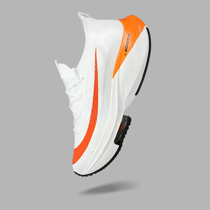 shop's tweet photo. Elevate your stride with MLO VRT R170 6.5 sneakers. Bold white-orange design for peak performance.