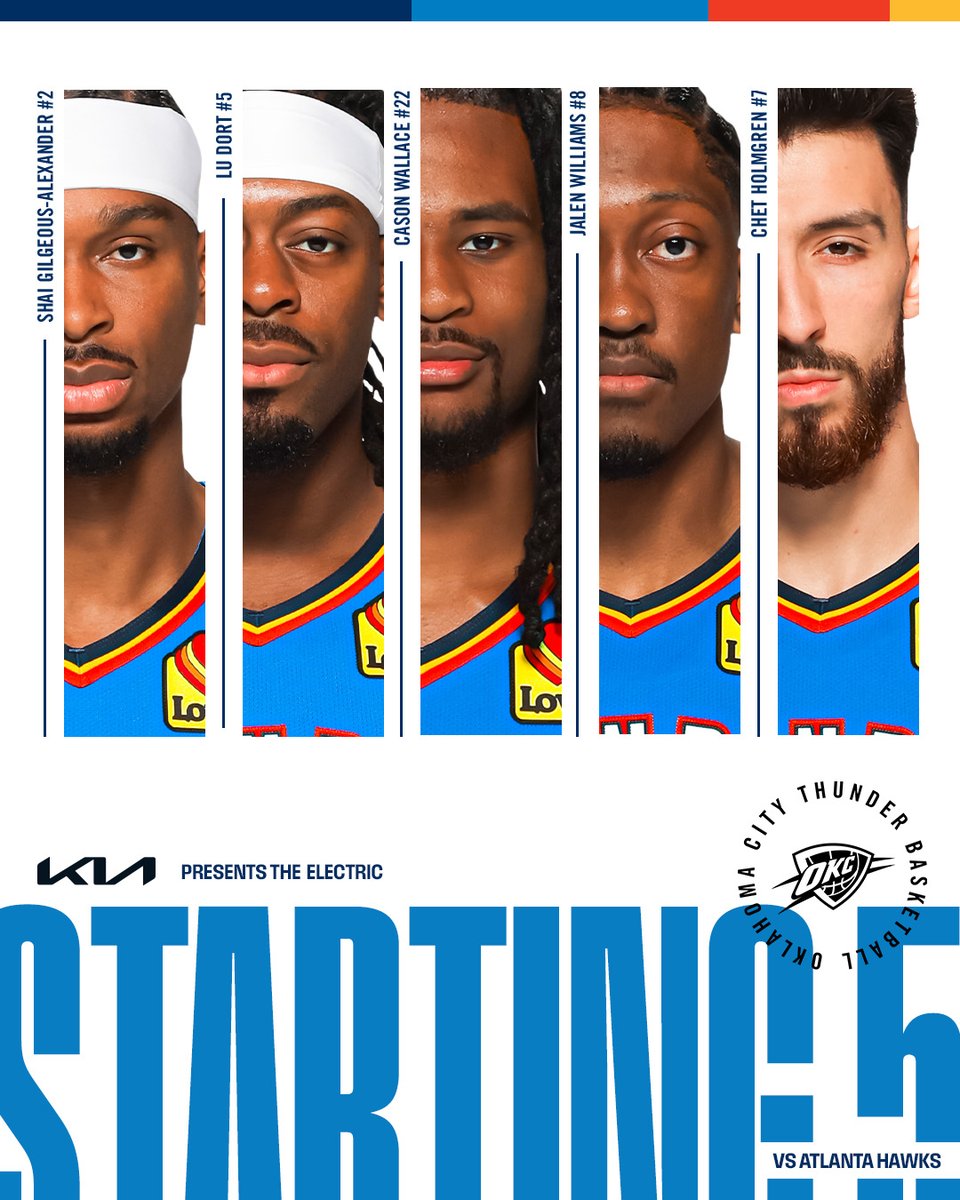okcthunder's tweet image. Your starting 5️⃣

@Kia Electric Starting Lineups