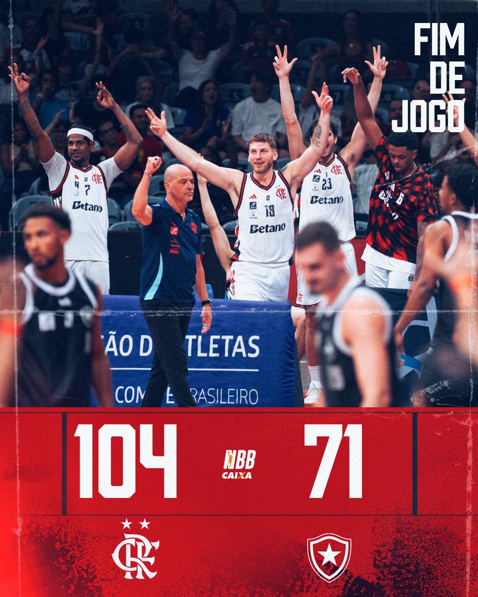 TimeFlamengo's tweet image. FIMMMMMMMMMMMMMMMMMMMM DE JOGO NO MARACANÃZINHOOOOOOO! 🏀✅

O #FlaBasquete fecha 2025 com uma atuação de gala, despacha o Botafogo por 104 a 71 e chega ao placar centenário nos dois clássicos cariocas da semana! Já sabem, né: NO RIO NÃO TEM OUTRO IGUAL!…