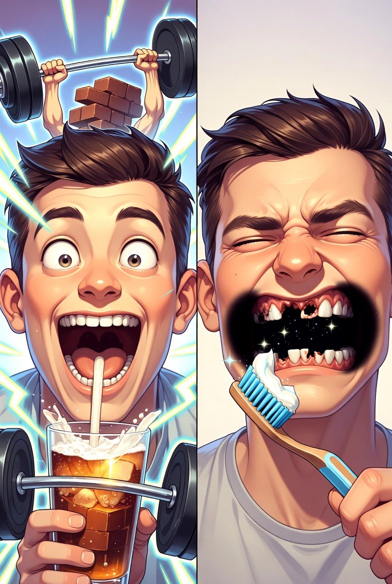 Noticed this OTT Ad paradox 🤯:

First, a cold drink Ad shows that drinking it gives you immense energy and power to conquer impossible tasks 💪🥤.

Immediately after, a toothpaste Ad warns that drinking that exact same drink harms your tooth enamel 😬🦷, and you need their