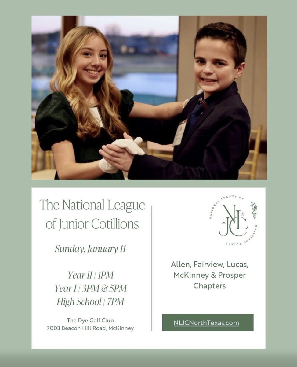 NLJCNorthTexas's tweet photo. Year I, Year II, &amp; High School Cotillion students will return to class Sunday, January 11.  Can't wait to see everyone in the New Year! https://t.co/5nkHy6ldfA https://t.co/sZjDWYaThe