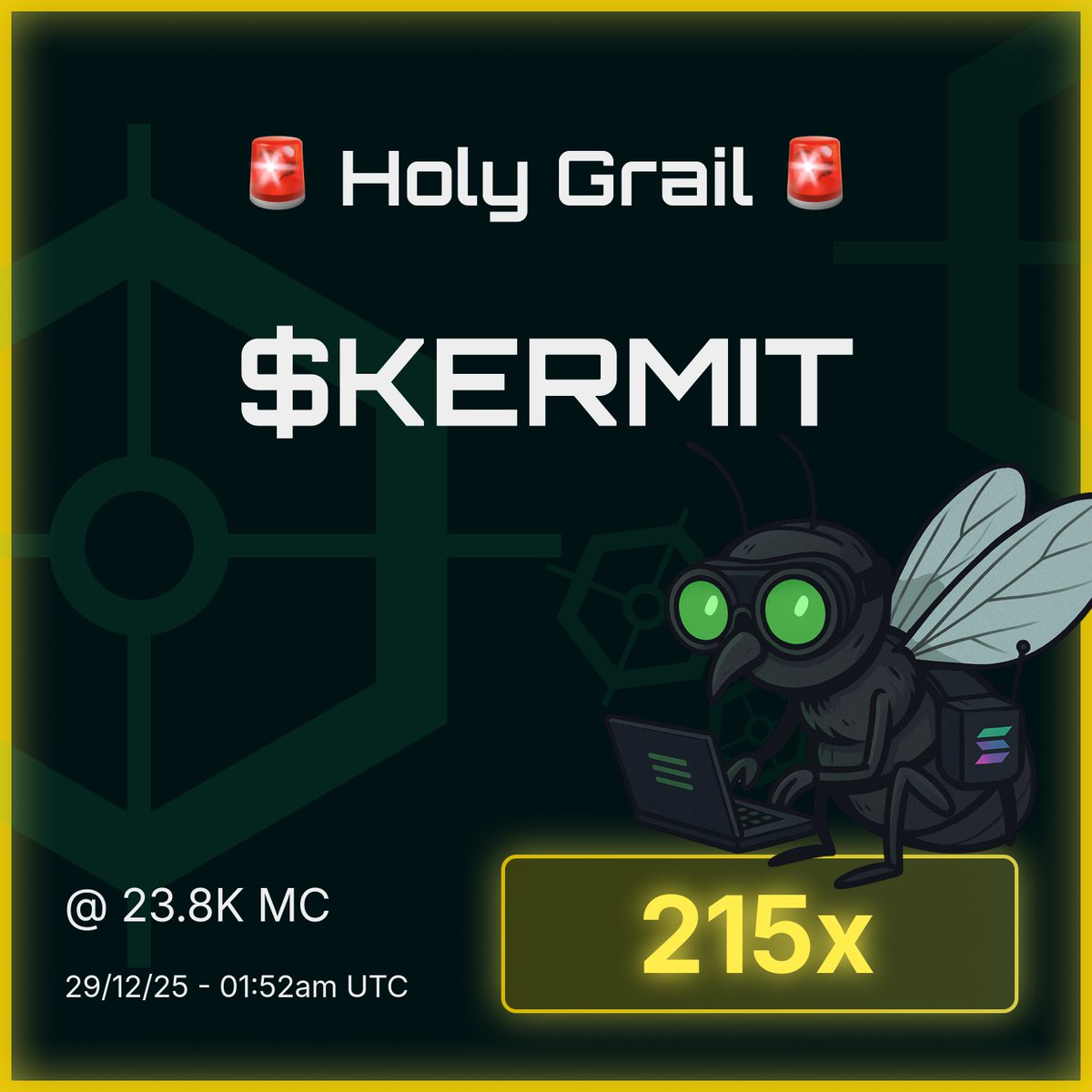 $KERMIT out of now where new ATH 5.1M 

$learing  20.7K → 4.3M 🔍 208X
$WYNN 50.5K → 7.3M 🔍 144X 
$WhiteWhale 867.9K → 72.9M 🔍 84X
$Shrimp 17.4K → 1M 🔍 60X 

wild day today for <a href="/spyfly_app/">SpyFly</a>