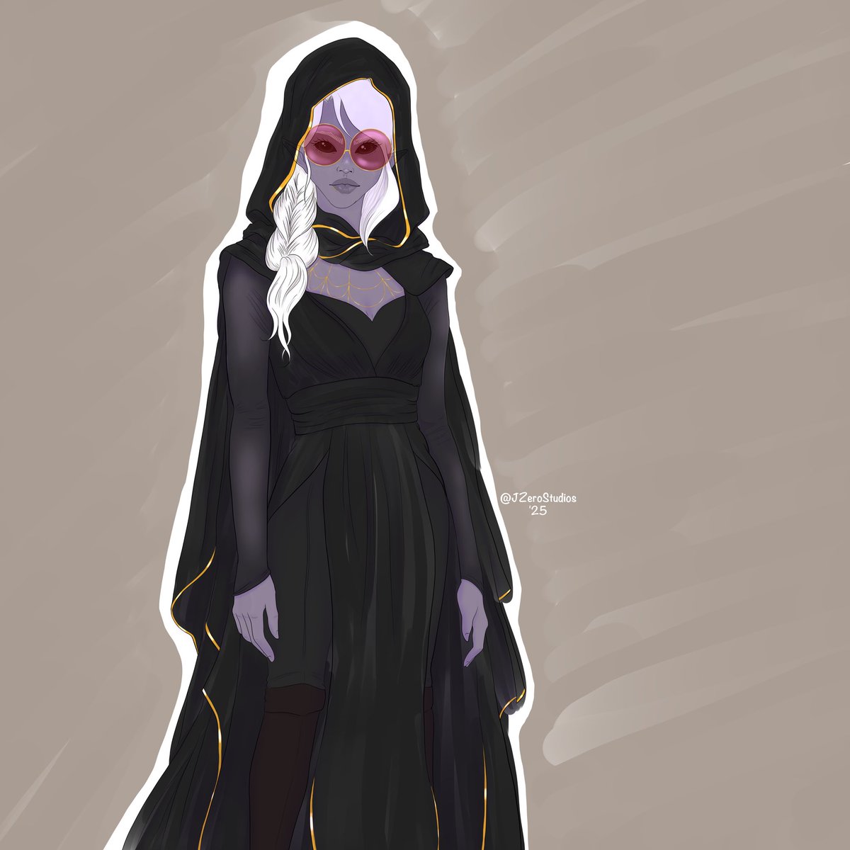 Jzero_Studios's tweet photo. I’m a couple seasons behind on posting about this campaign series 🫣. This is my Spider Cleric, Xalena Dralan! This is her season 2 outfit- fitting for a desert adventure, don’t you think?? 
•
•
•
#dnd5e #characterart #spidercleric #drow #artsyfartsy https://t.co/jPETCLN8y2