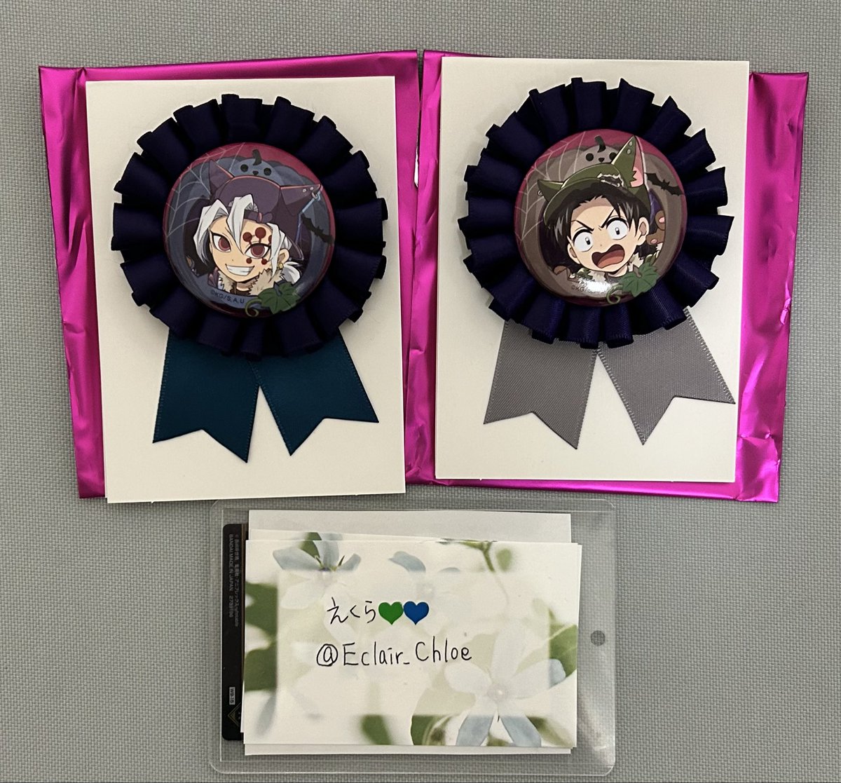 交換】鬼滅の刃 ハロウィン2025 コサージュ風バッチ コサ缶 譲:宇髄