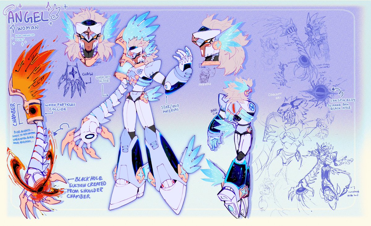 || Robot Master Design ||

✨Angel Woman 🪽✨

Robot used for Black hole research and also creating them! She also goes by the name Duet!

 Pen name: RockShun
#MegaManDO #DesignARobotMaster