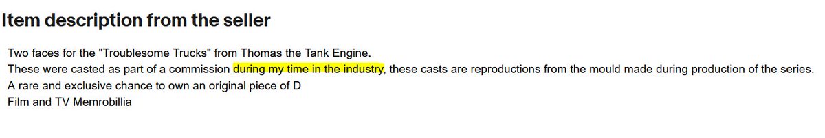 DigDugtrio's tweet image. BUYER BEWARE: eBay seller jatho_7223 is selling Thomas character face casts as if they are production-made pieces.

This is misleading and false. They are newly made casts of faces that have been publicly circulating for years and they appear to be impersonating a crew member.