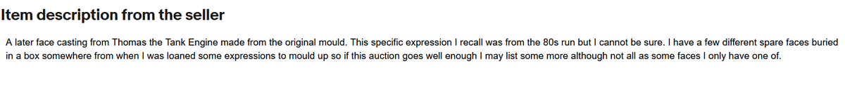 DigDugtrio's tweet image. BUYER BEWARE: eBay seller jatho_7223 is selling Thomas character face casts as if they are production-made pieces.

This is misleading and false. They are newly made casts of faces that have been publicly circulating for years and they appear to be impersonating a crew member.