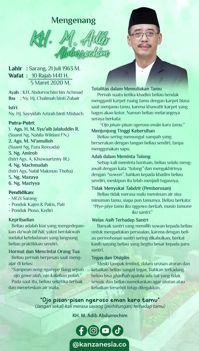 KanzaMGS's tweet photo. Memperingati Haul Ke-6
KH. M. Adib Abdurrochim
PP. MUS Sarang

w. 10 Rajab 1441 H. https://t.co/Vo5oUqiN4T