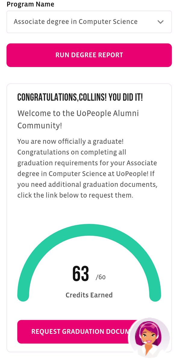 Associates degree in computer science ✅🎓🎉 This is a big milestone and I'm so grateful for the University of the People for this opportunity. 🙏 Thank you, the journey to a bachelor's degree continues  🎯☺️