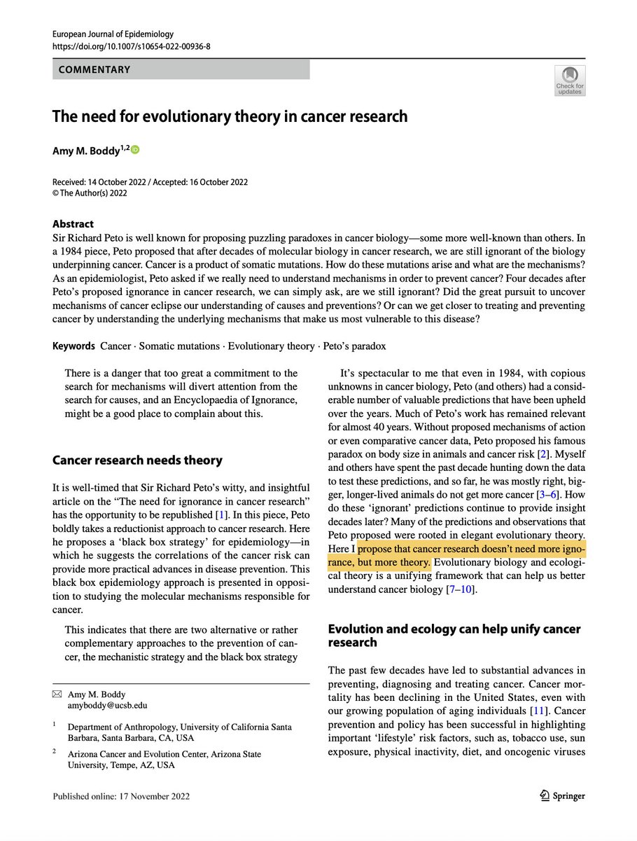 I've recently posted on the need for theory in biology, but here's a commentary on the need for evolutionary theory in cancer biology. 
Boddy, 2022.
