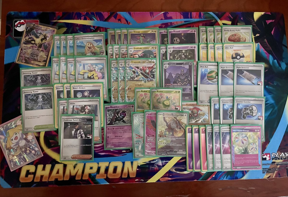 Dcheekotcg's tweet image. Finally got that champion mat 😮‍💨 No bells and whistles, just a copy-paste list. Feels good man