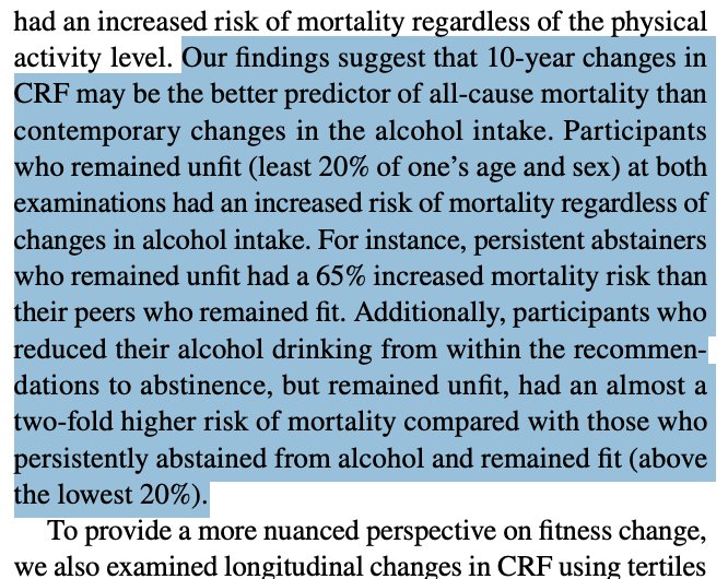 basically: hit the treadmill regularly and you can still drink within reason

don't hit the treadmill regularly and your risk of death is already so high that alcohol won't make a big difference

(CRF is cardiorespiratory fitness)