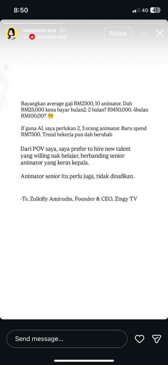 They dont even wanna pay us animators with  wages 

And they accused senior animators to be "arrogant "

They would prefer to use AI intead and hire new talent that is "willing to learn"