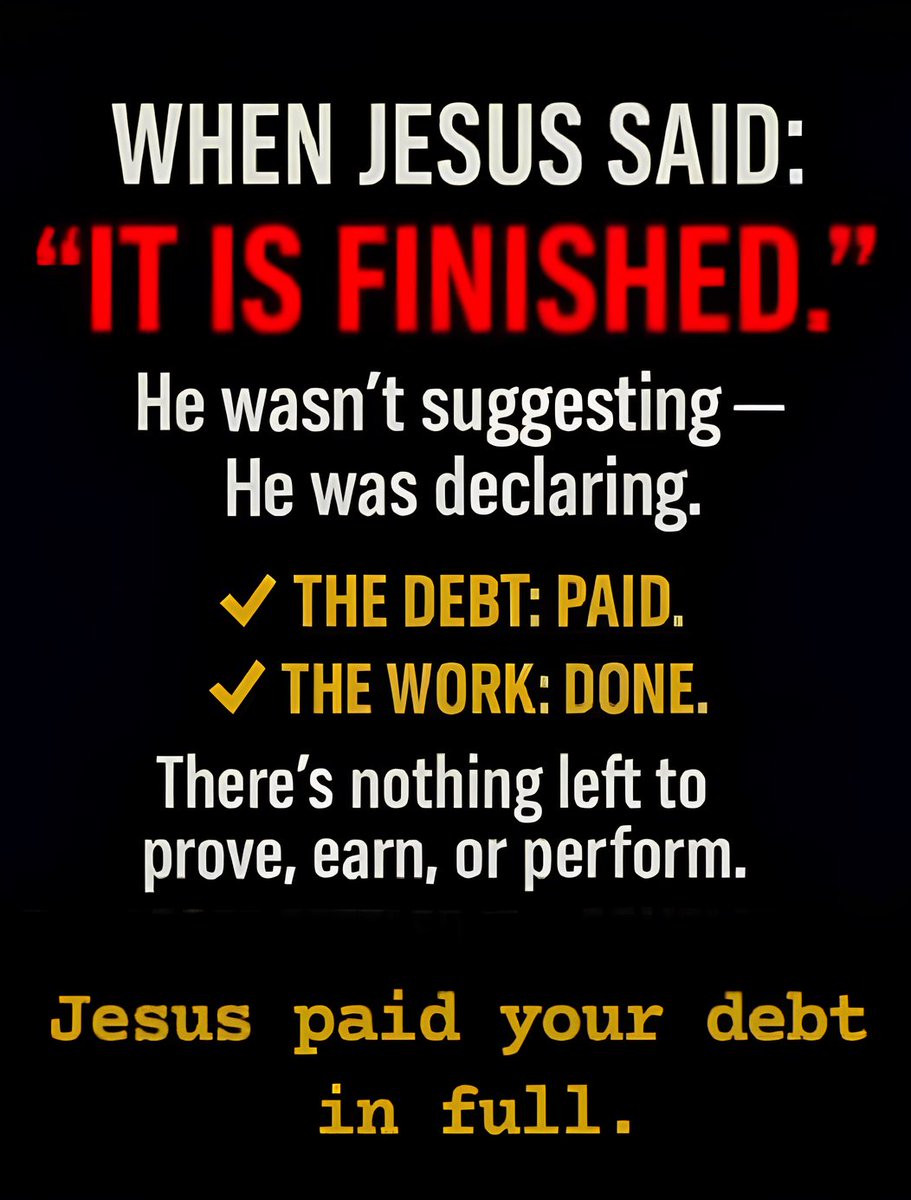 HisBloodSaves's tweet image. JESUS paid the full price for our salvation with His precious shed blood. Trust in His FINISHED work on the cross to be saved by grace through faith without works. 

#ItIsFINISHED #JESUSPaidItAll ✝️🩸