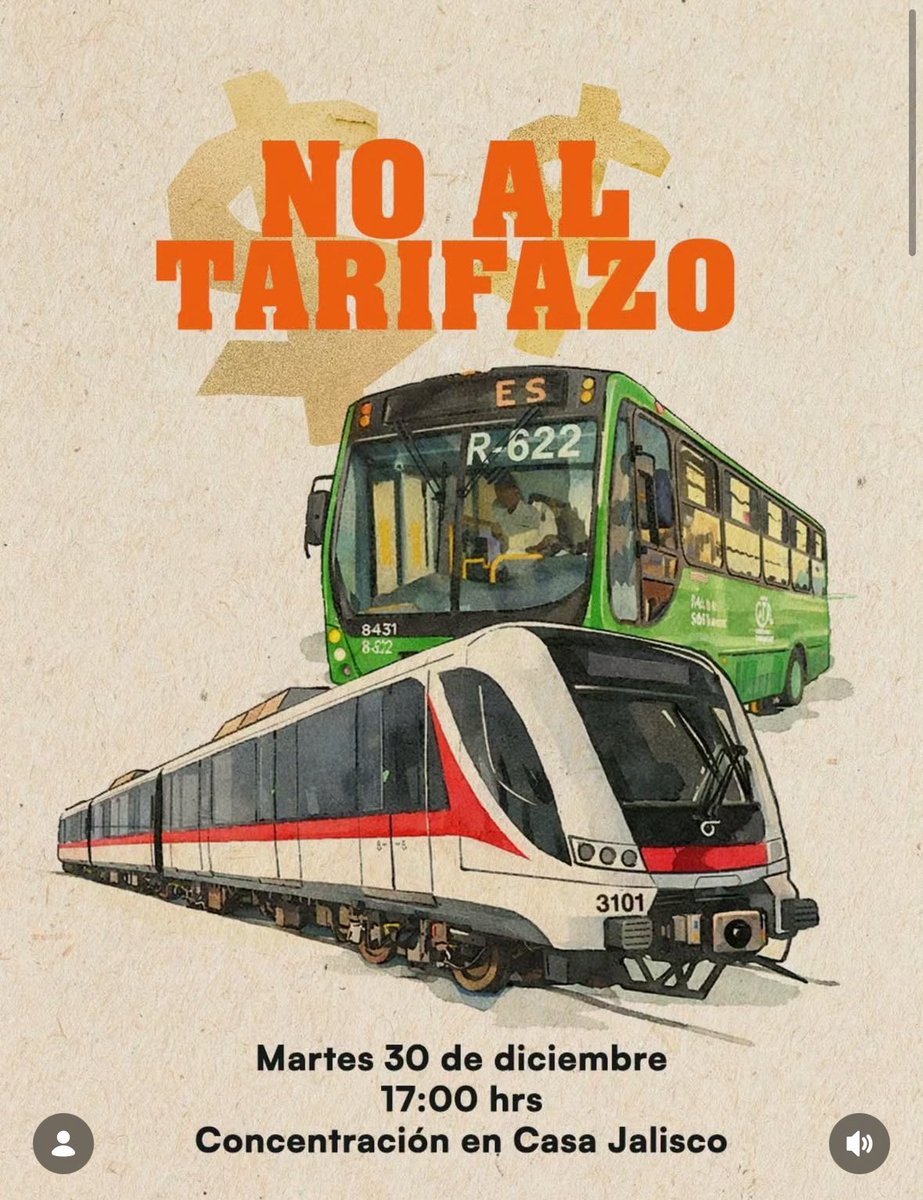 Este martes 30 de diciembre convocan  a una concentración en contra del #aumento de la tarifa del #transporte a las 17:00 hrs @ Casa Jalisco

¡Pasa la voz! #NoAlAumento 
#ResistenciaCivilPacifica