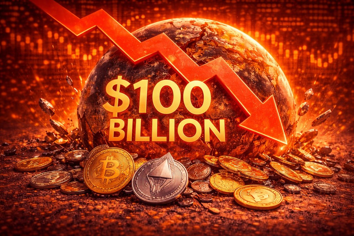 CRYPTO MARKET CAP FALLS NEARLY $100 BILLION IN 19 HOURS The total  cryptocurrency market capitalization shed nearly $100 billion over the past  19 hours, dropping from a peak of $3.02 trillion to
