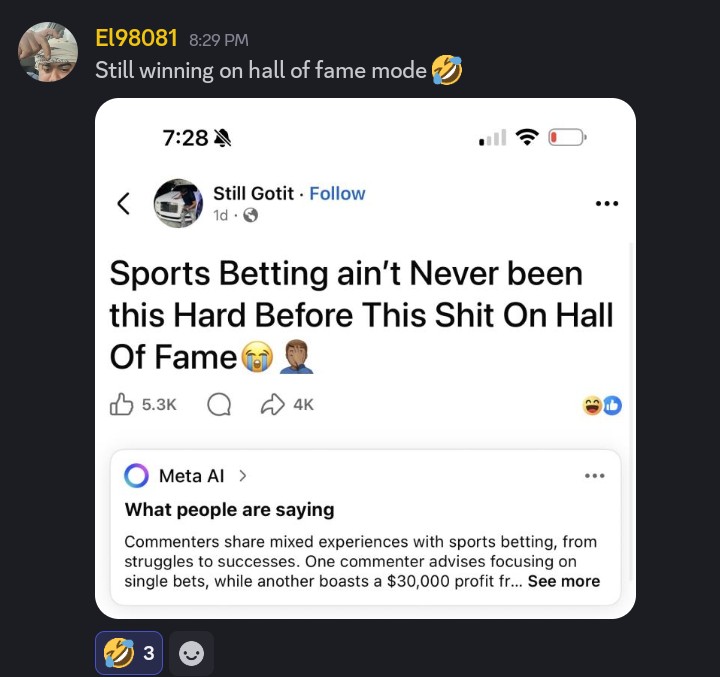 One SGP+
One 🎯 
+1273 ✅ 

Still getting W's on Hall of Fame 😂 

#BetrDays
#GamblingX