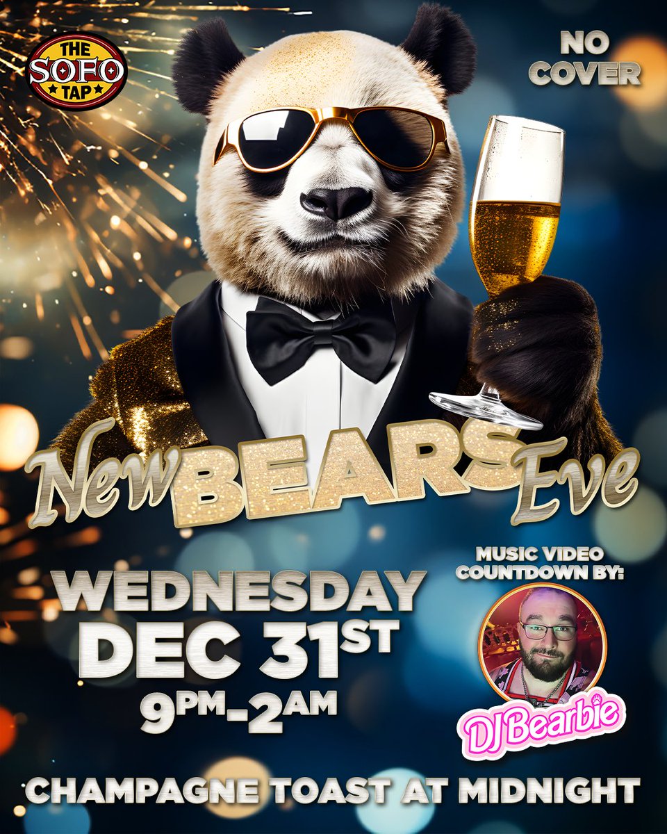 Ring in the New Year the beary best way! Join us for New Bears Eve, The SoFo Tap’s NYE celebration packed with great music, strong drinks, and the warmest crowd in Chicago.

DJ Bearbie will be spinning your favorites all night long as we count down to midnight and roar into 2026