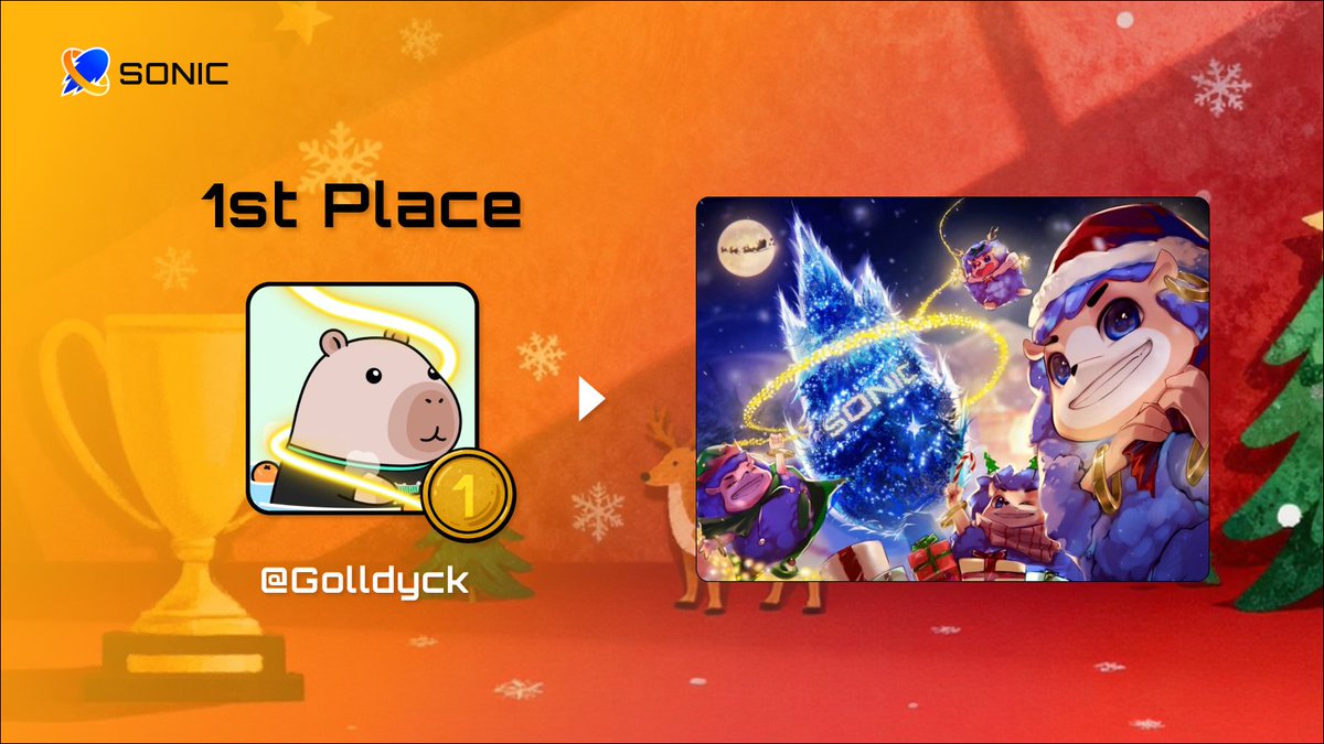 SonicSVM's tweet image. Taking 1st place 🥇
@Golldyck 

A top-tier holiday masterpiece, is from one of our veterans that specializes in incorporating the Sonic SVM logo into this artwork in the most interesting ways! 

This time he made it into a christmas tree complete with golden ribbon to look like…