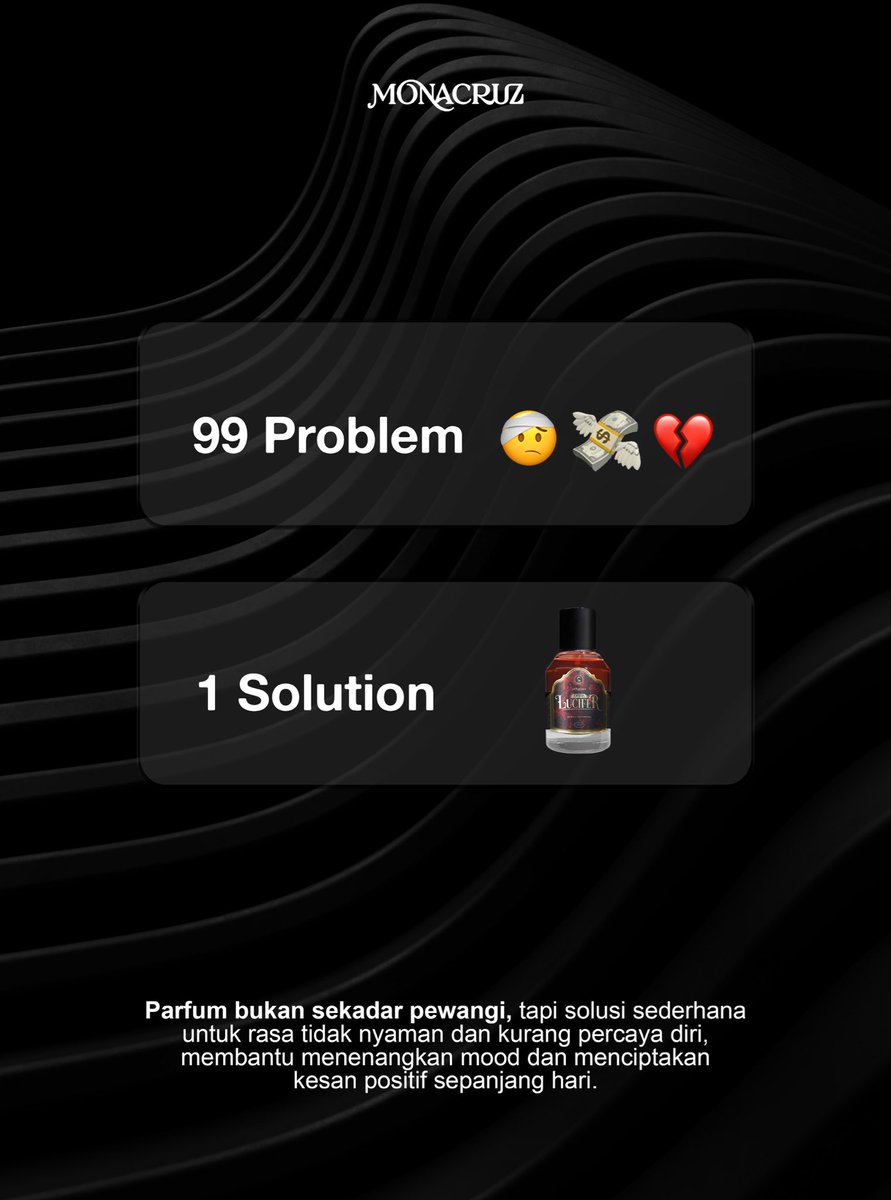 Monacruz_id's tweet photo. Apapun masalahnya, selama ada Dark Lucifer, jadi pede buat menghadapinya 😎🔥

Kalo lo, varian Monacruz mana nih yang bikin lo percaya diri? 

#monacruz #darklucifer #extraitdeparfum https://t.co/89rHaYj6Pz