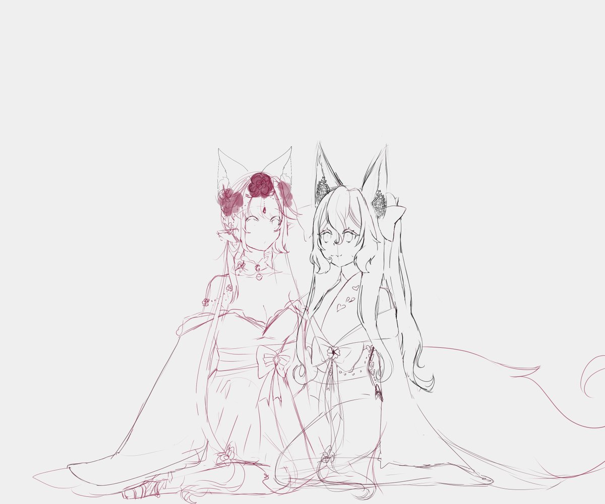 Sketch of me and <a href="/SkyYukii/">SkyYukii</a> Wolf and a cat!
had an amazing stream!
post stream sketch #art #Vtuber