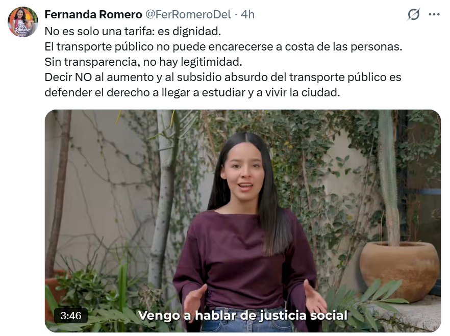Tal vez esto que dice <a href="/FerRomeroDel/">Fernanda Romero</a> no estaría tan mal de no ser por un secretito que ella se tenía guardado:
En diciembre recibió 14 cheques para "gastos de movilidad", por un total de 500 mil pesos.
Y todavía se atreve a hablar de las tarifas del transporte público.
Pos esta...