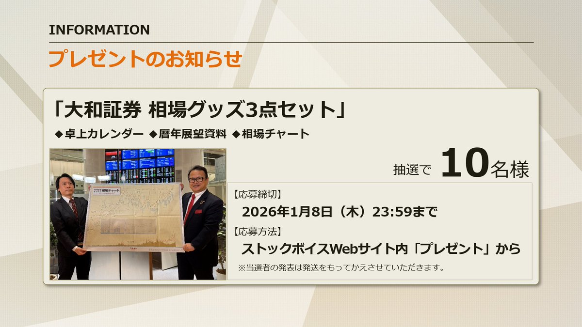 プレゼント 企画📖／ 大和証券 木野内栄治さん提供！ 『大和証券の相場