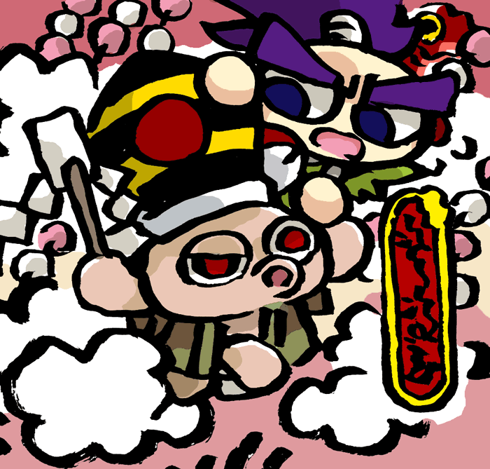 がんばれゴエモンのイラスト描く。たこさんばとサスケ。