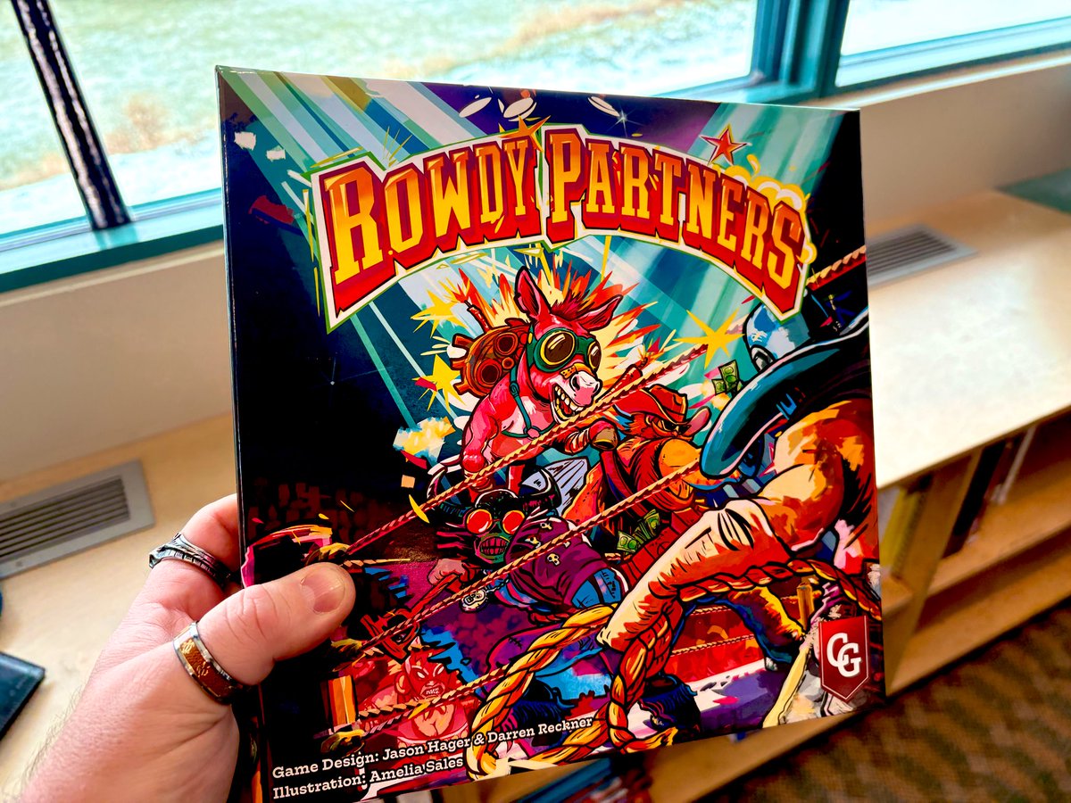 MeepleDungeon's tweet photo. We had a heck of a day at our annual Holiday Board Game Meet Up!
First up was Rowdy Partners from #CapstoneGames 
A fantastic trick taking game wrapped up in a hilariously great Pro Wrestling theme. 
Hope to get our hands on a copy of this one asap 🤘
#boardgames 
#podcast https://t.co/lxcOmGiwaw